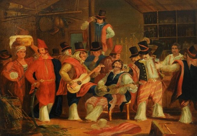 Payada en una pulpería. 1830.